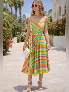 marc jacobs striped silk dress Vintage Marc Jacobs Silk Stripe + Pleated Dress